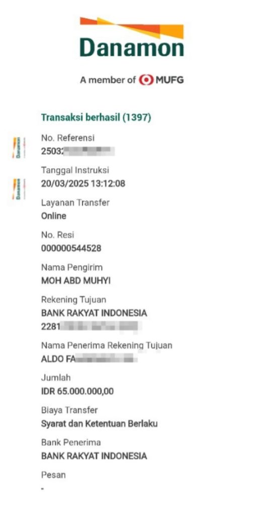 Bukti Transfer Aldo